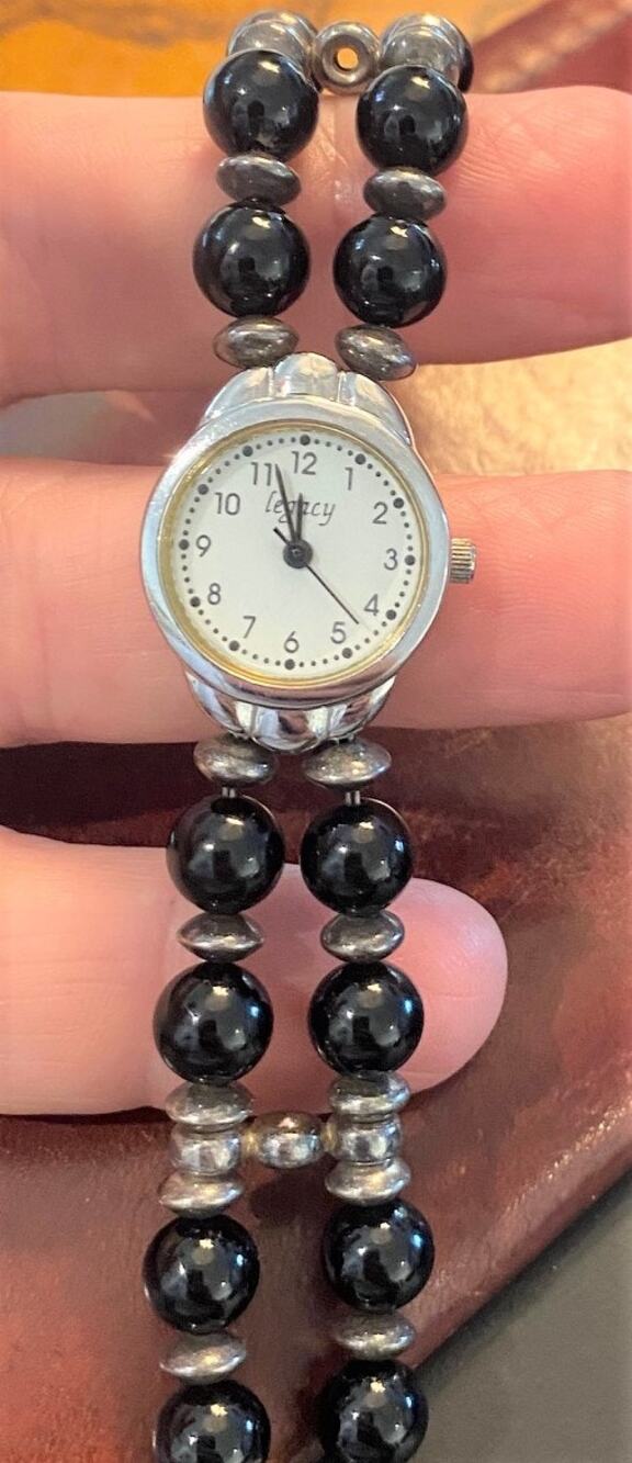 Women's Silver Tone Legacy Watch, Double Stranded Beaded Band